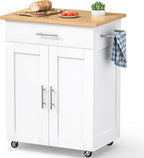 Kitchen Island Cart with Storage, Small Kitchen Island on Wheels with Large Drawer, Adjustable Shelf & Towel Rack, Rolling Island Table for Kitchen & Dining Room, White