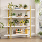 Heavy Duty 4-Tier Industrial Bookcase, 47" Wide Wood Bookshelf for Home Office, 120lbs Shelf Capacity, Shelving Display with Reinforced Horizontal Shelf for Living Room Bedroom,White