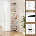 5-Tier Corner Shelf Stand with LED Light, 70 Inch Tall Display Shelf for Living Room, Bedroom, Bookshelf, Industrial Shelf with Steel Frame, Plant Shelf (White)